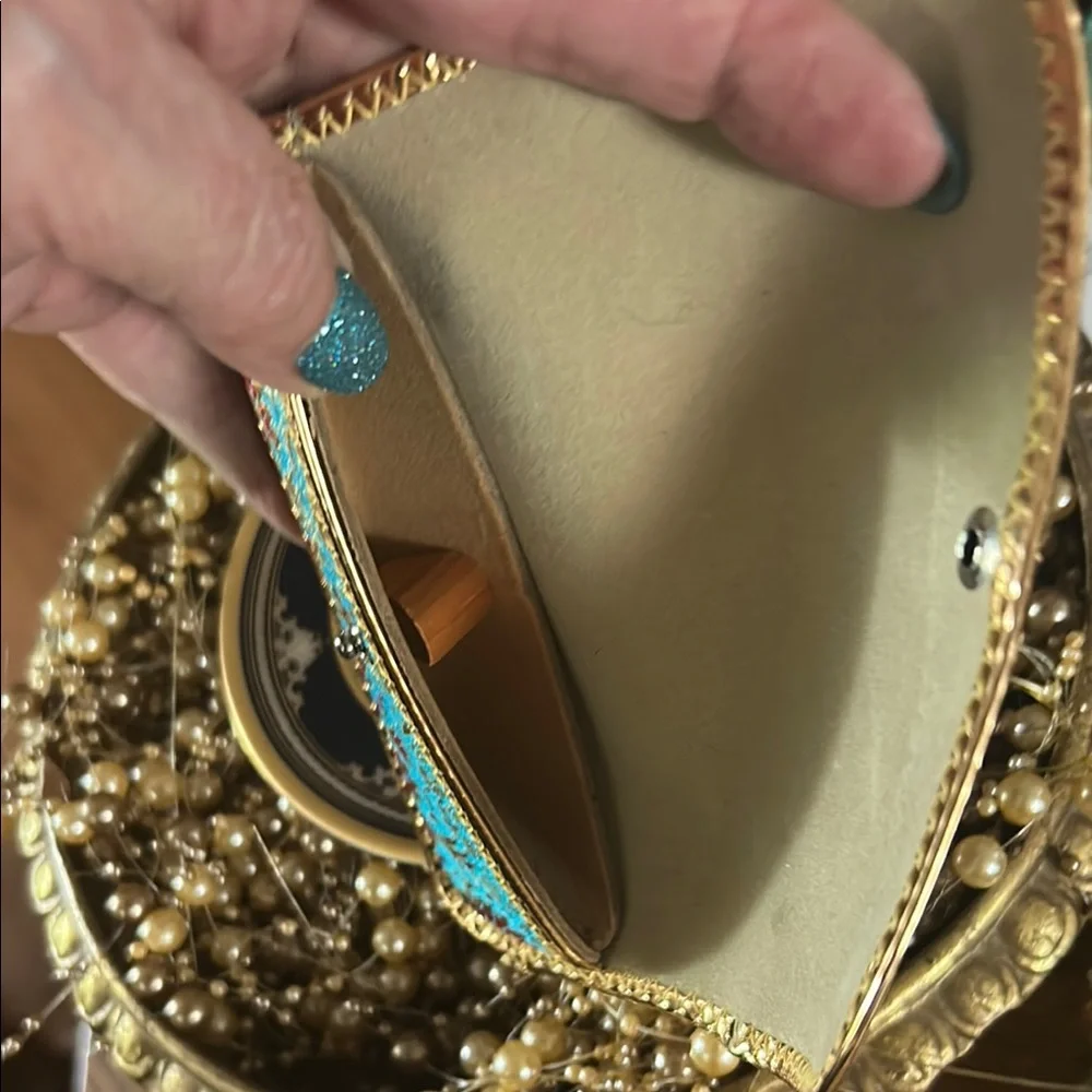 Vintage Turquoise Blue and Gold Paisley Eyeglass Case